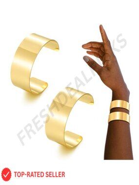 2PCS Gold Plated Cuff Bracelets for Women Open Bangle Set Adjustable